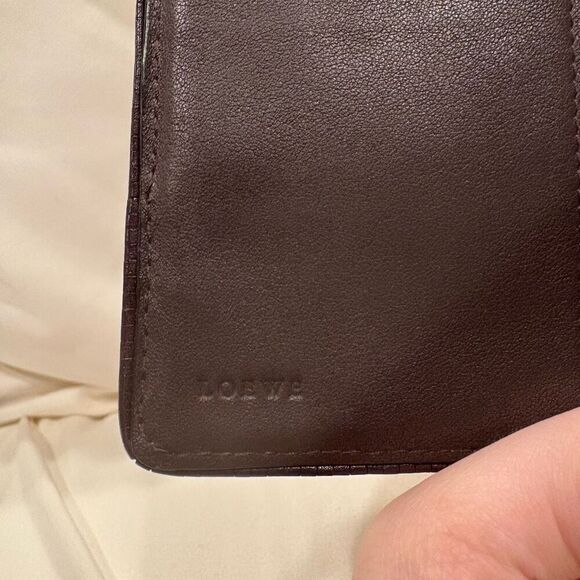 Loewe Deep Red Jacquard Anagram Cloth and Dark Brown Leather Wallet EUC - Picture 8 of 13